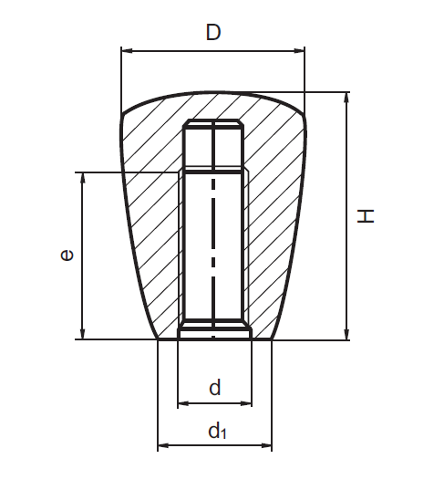 Conical knobs, glass fiber reinforced polyamide, female thread M6, D=25mm, H=34mm