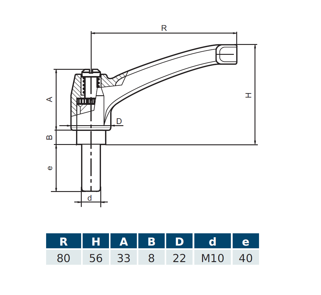Clamping handle, die-cast zinc, male thread M10, L=91mm, H=56mm