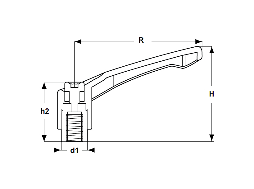 Clamping handle, die-cast zinc, female thread M10, L=mm, H=57mm