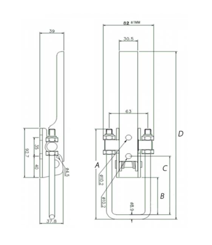 Toggle latch, steel, L=365, B=82, H=39, adjustable