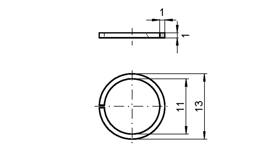 Circlip, stainless steel, untreated surface, diameter=13, thickness= 1