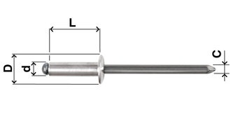 Blind rivet, open, dome head, aluminium, D=3,2, L=8, clamping range, min.=3