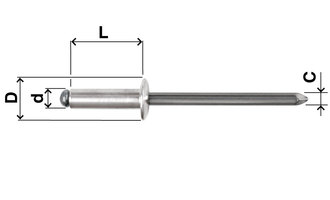 Blind rivet, open, dome head, aluminium, D=4,8, L=14, clamping range, min.=8