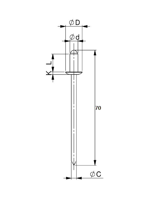 Blind rivet, open, dome head, aluminium, D=4,8, L=30, clamping range, min.=21