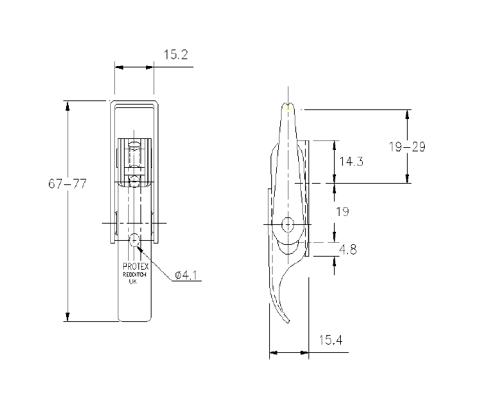 Toggle latch, stainless steel, L=77, B=18,5, H=15,4, adjustable