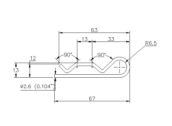 Open sealing , untreated stainless steel, L=67mm, H=18mm, tread diameter=2,6mm