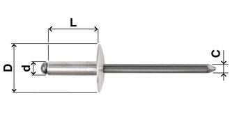 Blind rivet, open, large head, aluminium, D=4, L=12, clamping range, min.=6,5