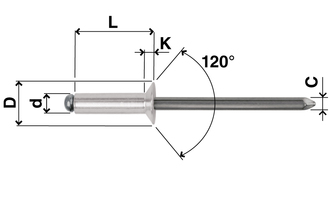 Blind rivet, open, countersunk, aluminium, D=4,8, L=12, clamping range, min.=7