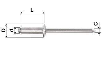 Blind rivet, open, dome head, aluminium, D=4,8, L=10, clamping range, min.=4
