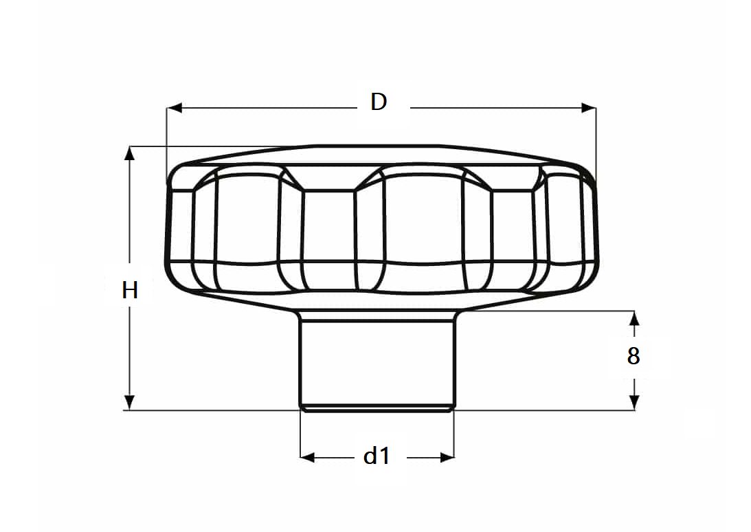 Star knob, stainless steel, female thread M6, D=40 mm, H=24mm