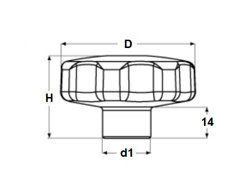 Star Knob, stainless steel, through thread M12, D=60 mm, H=39mm