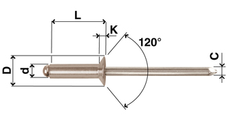Blind rivet, open, countersunk, stainless steel, D=4,8, L=14, clamping range, min.=7,5