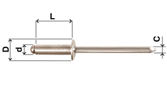 Blind rivet, open, dome head, copper nickel, D=4,8, L=12, clamping range, min.=6