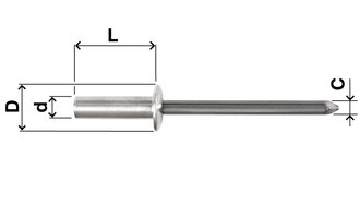 Blind rivet, closed, dome head, aluminium, D=3,2, L=7,5, clamping range, min.=1,5