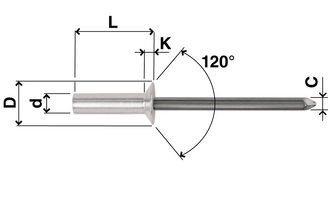 Blind rivet, closed, countersunk, aluminium, D=4,8, L=11,5, clamping range, min.=3