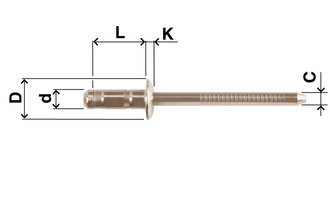 Blind rivet, multi, dome head, stainless steel, D=4, L=9, clamping range, min.=3