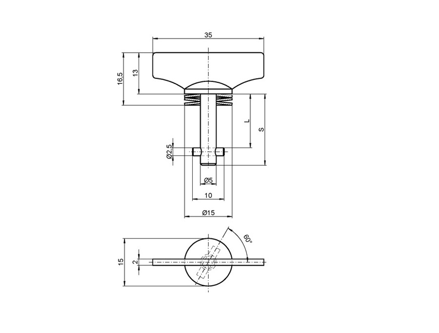 Locking bolt, steel, electro zinc plated and yellow chromated surface, shaft length=14,9mm, clamping width=2,3-2,9mm