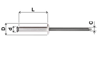 Blind rivet, split, dome head, aluminium, D=4, L=12, clamping range, min.=3