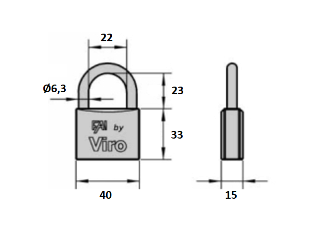 Padlock, brass, length=43, width=33, height=15