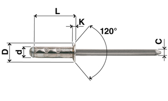 Blind rivet, multi, countersunk, aluminium, D=3,2, L=10, clamping range, min.=2,4
