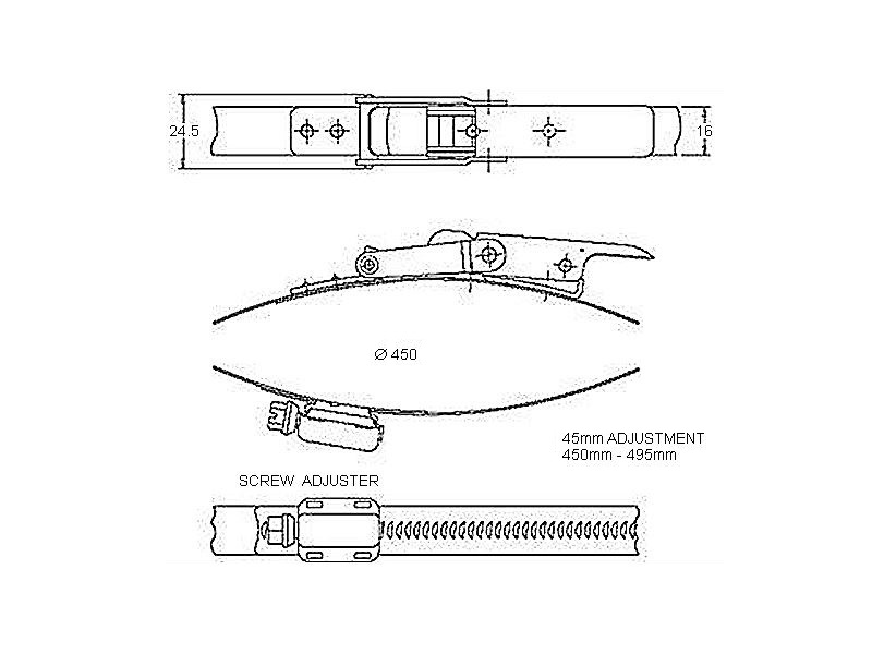 Complete hose clamp, stainless steel, Diameter range: 450-495mm, Load class= High