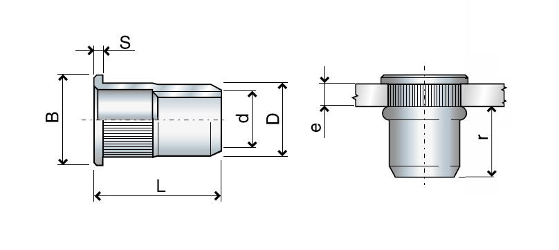 Nut, open, knurled, steel, diameter=10,9, M8, L=17,5, min. clamping range=0,8