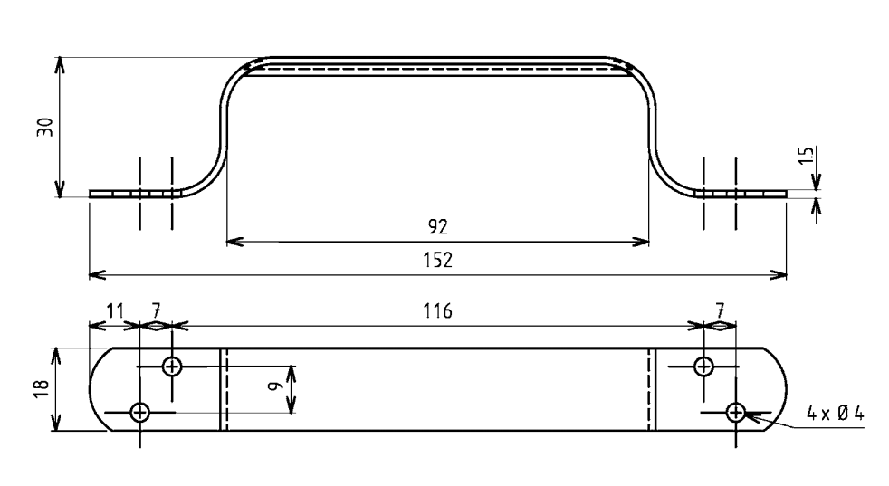 Bridge handle, steel, L=152, B= 18, H= 30
