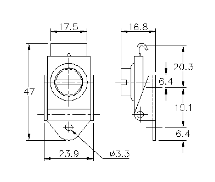 Rotary turn latch, steel, L=47, B=23,9, H=16,8, without padlock