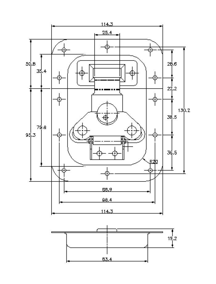 Rotary turn latch, stainless steel, L=146,1, B=114,3, H=19,2, uden hængelås