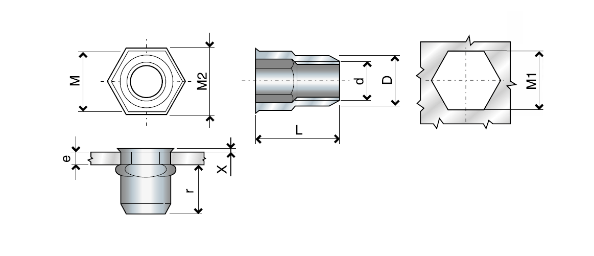 Nut, open, hexagonal, steel, diameter=7,2, M5, L=11,8, min. clamping range=0,5