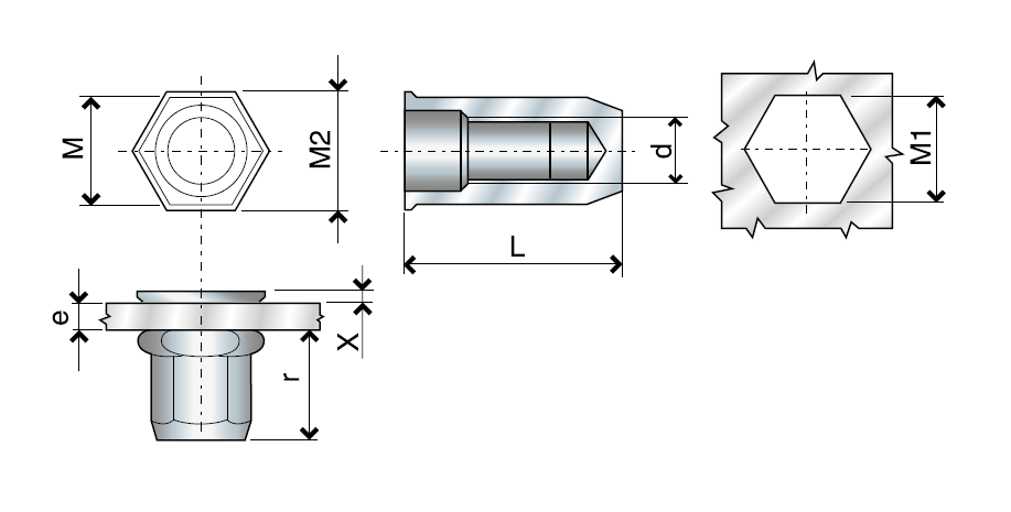 Nut, closed, hexagonal, steel, width=5,9, M4, L=16, min. clamping range=0,5