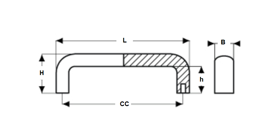 Bridge handle, glass fiber reinforced polyamide, L=134, B= 25, H= 50