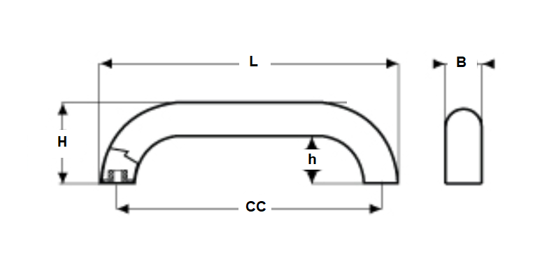 Bridge handle, stainless steel, L=220, B= 25, H= 60