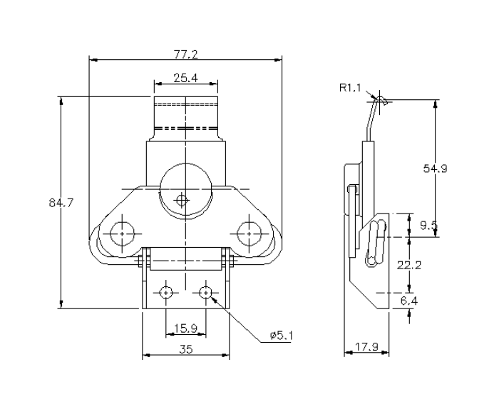 Rotary turn latch, steel, L=84,7, B=77,2, H=17,9, uden hængelås
