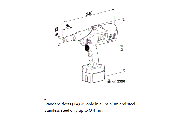 Riveting tool for blind rivets, battery driven, series EB 400