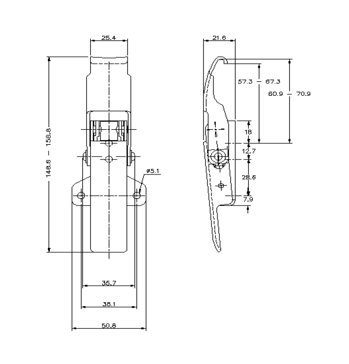 Toggle latch, steel, L=158,8, B=50,8, H=21,6, adjustable