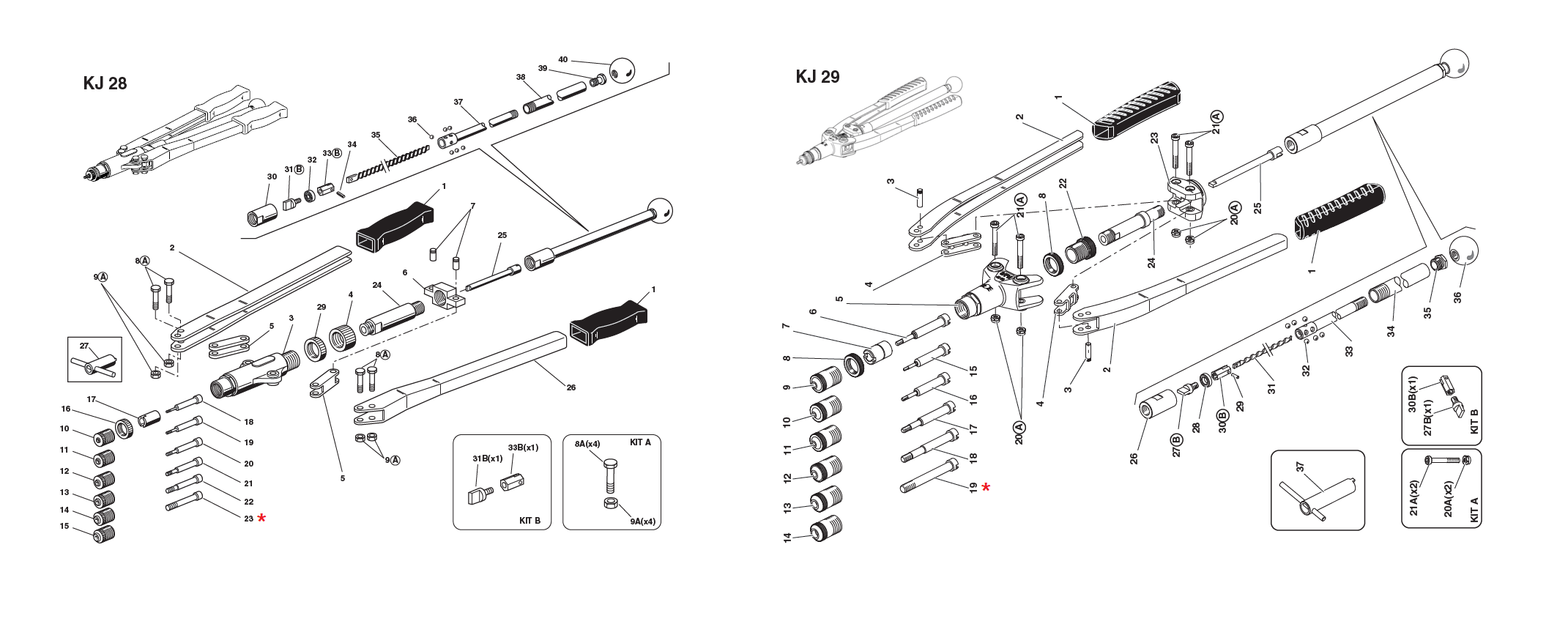 Accessories for riveting tools, Tie rod, M10, for series KJ 28/29