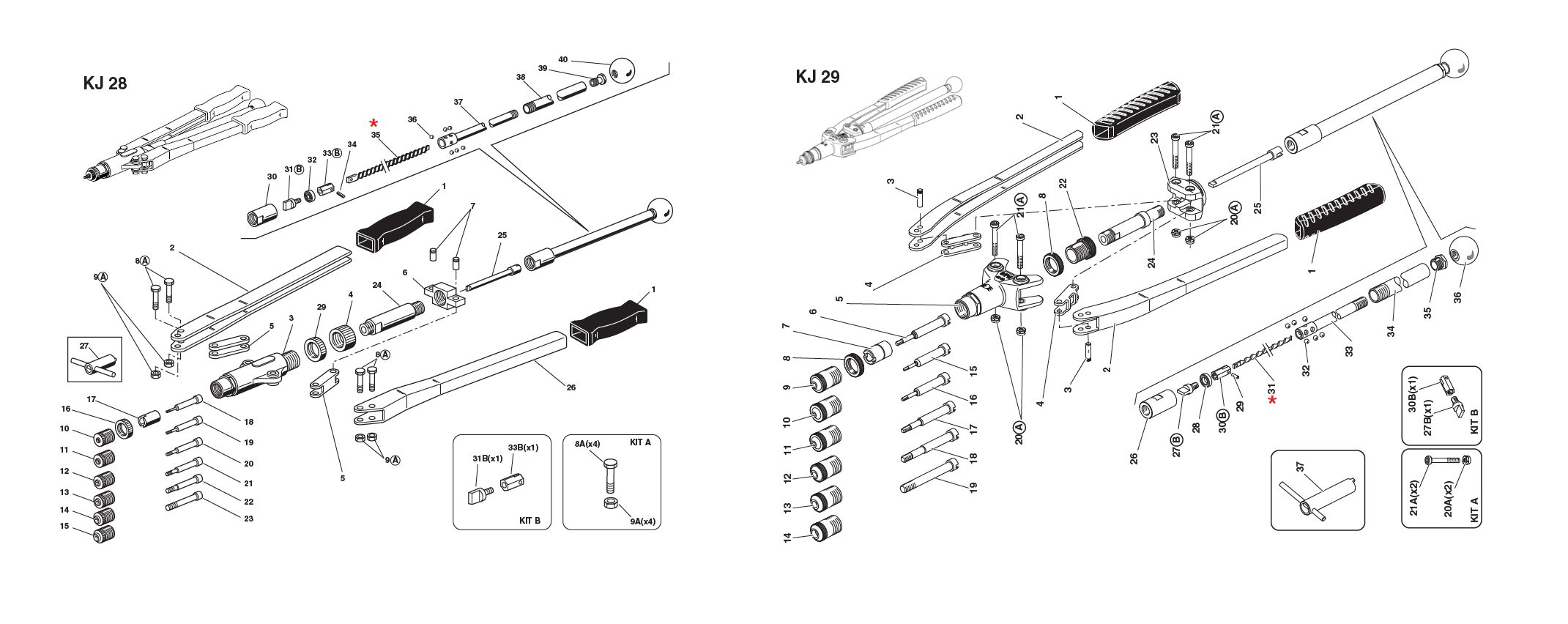Accessories for riveting tools, Elicodal shaft, for series KJ 28/29