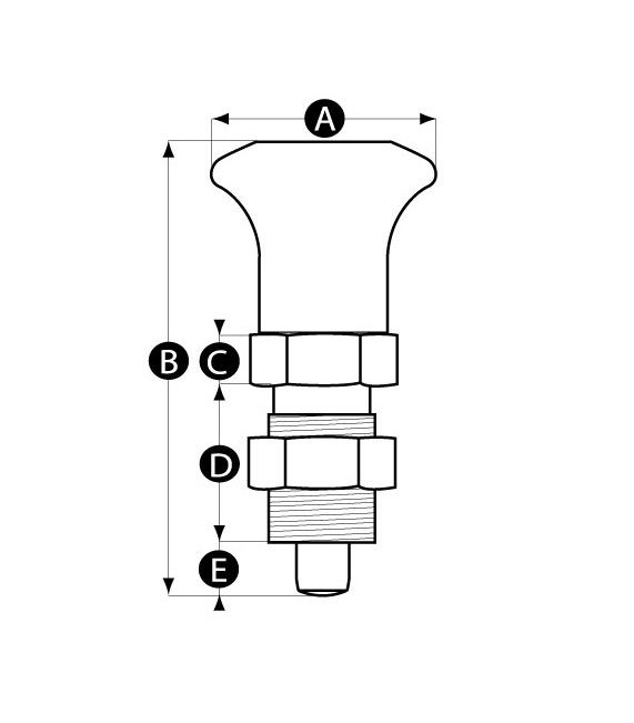 Index Plunger with rest, steel, H = 45 mm, with locking nut 
