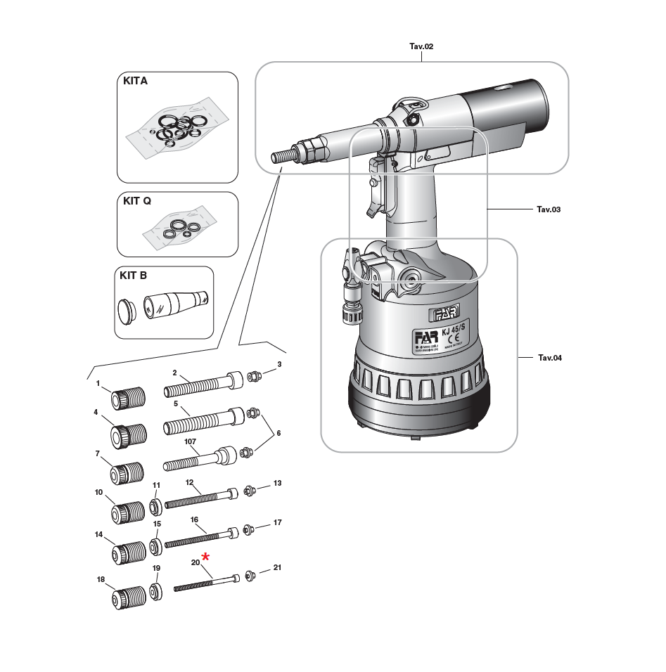 Accessories for riveting tools, Screw, M4x65, for series KJ 45S/73
