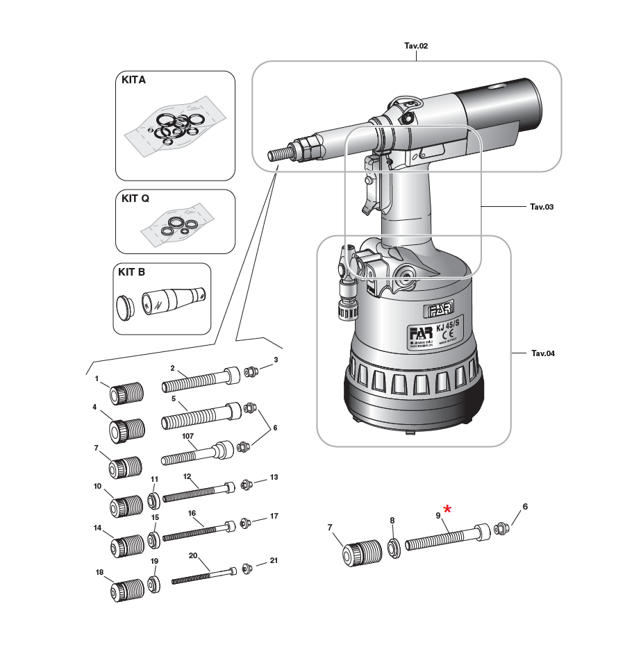 Accessories for riveting tools, Screw, M8x70, for series KJ 45S/73
