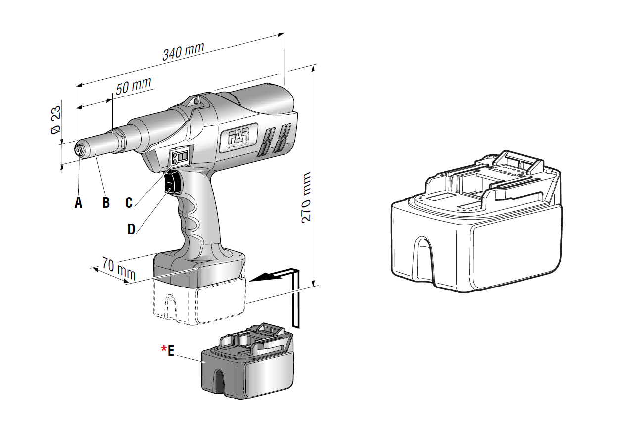 Accessories for riveting tools, Battery, 14,4V & 3Ah, for series EB 400