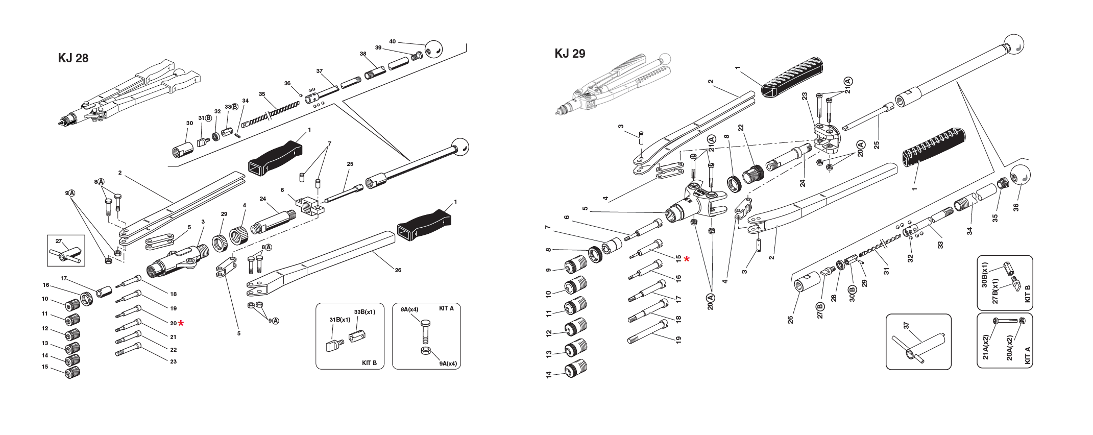 Accessories for riveting tools, Tie rod assembly, M3, for series KJ 28/29