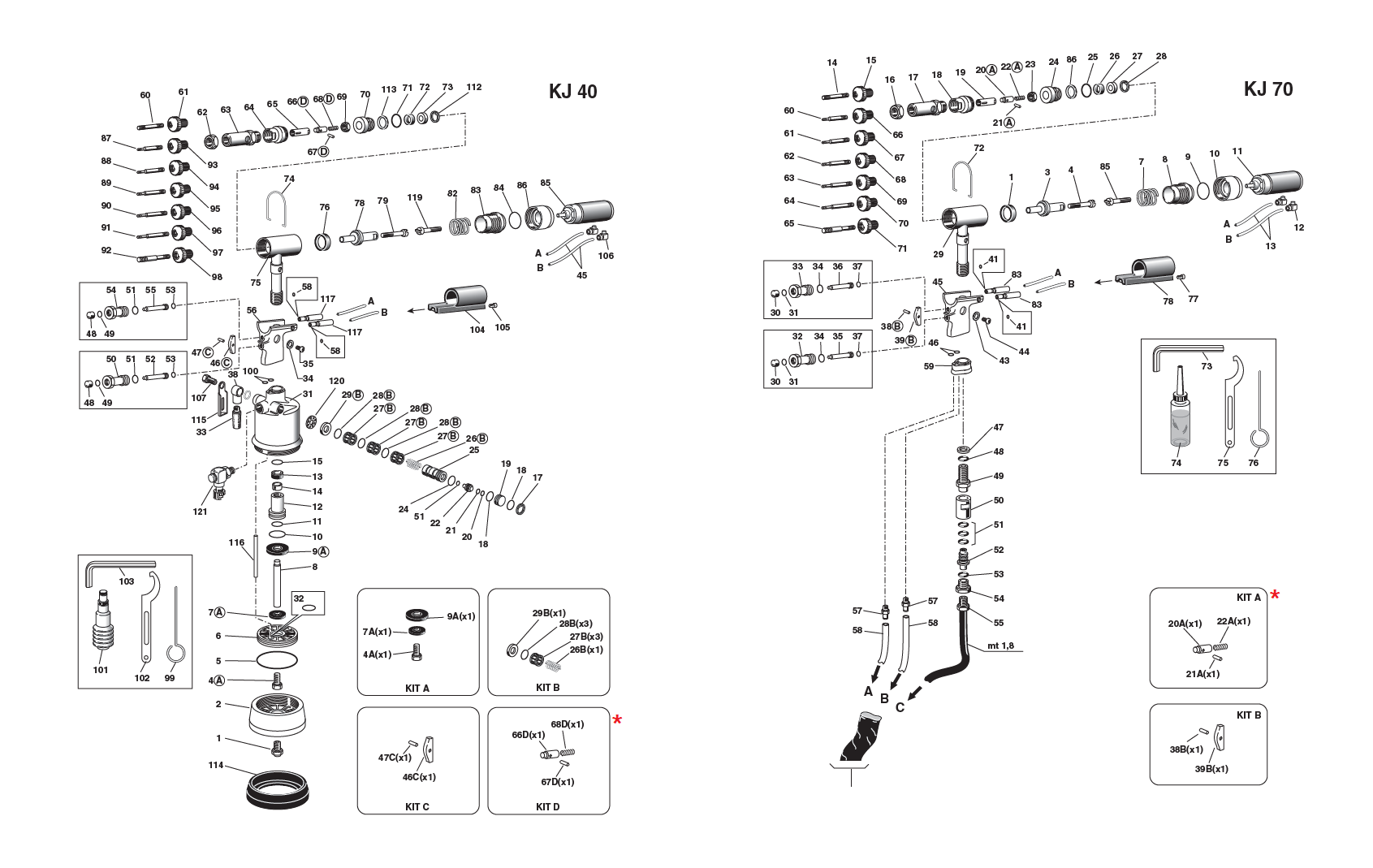 Accessories for riveting tools, Tie rod clutch kit, for series KJ 40/70