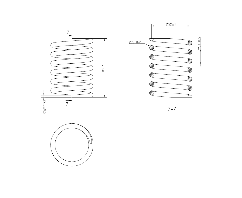 Compression spring, stainless steel, d=6mm, Dm=52mm, Lo=80mm