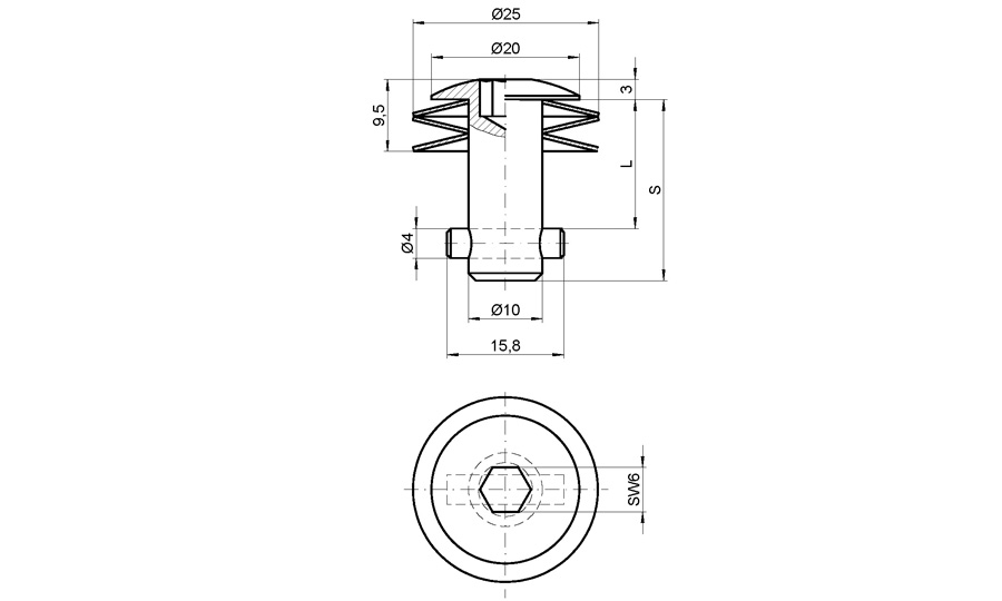 Locking bolt, steel, electro zinc plated and yellow chromated surface, shaft length=29,2mm, clamping width=5,8-10,8mm