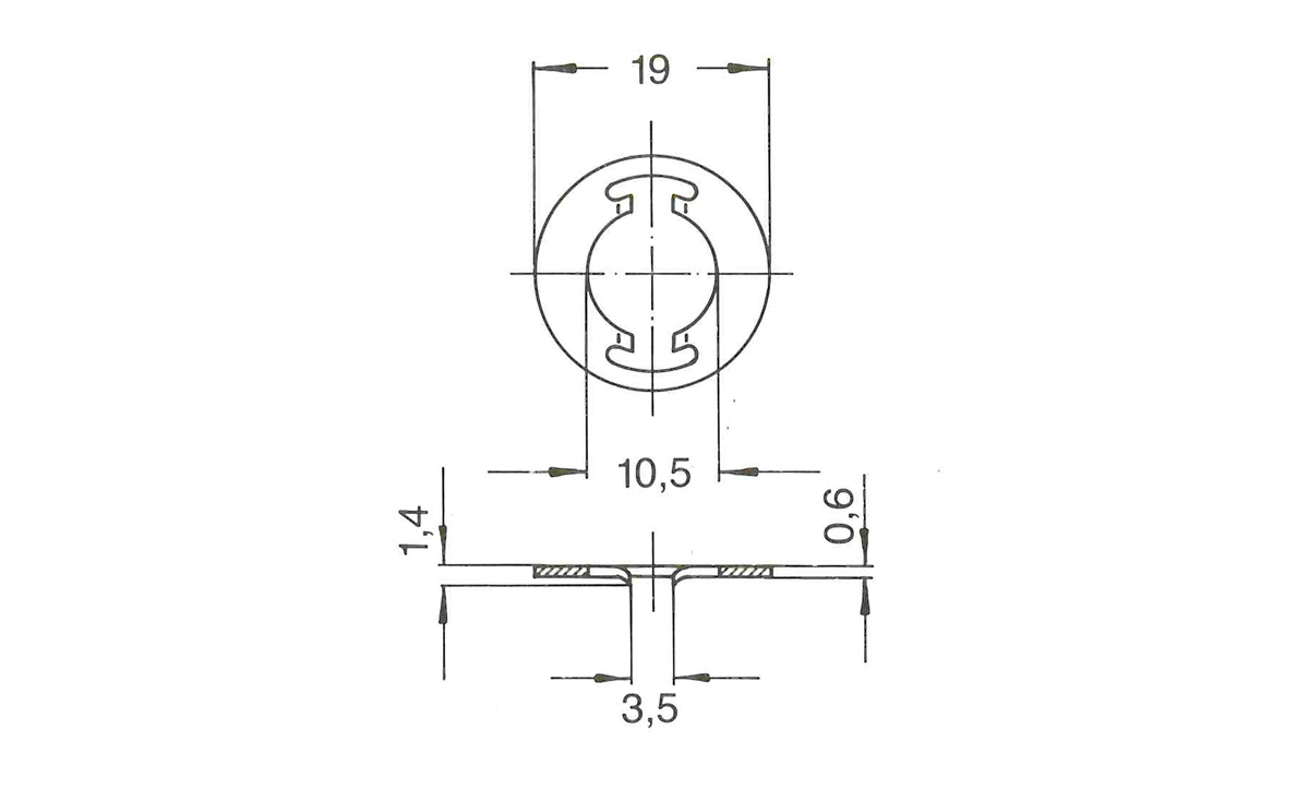 Retaining washer, stainless steel, untreated surface, diameter=19, thickness= 0,6