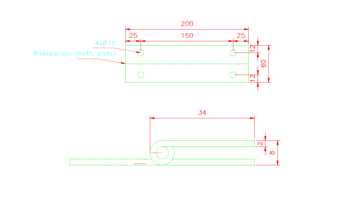 Butt hinge w/holes, steel, L=200, B=60, T=2