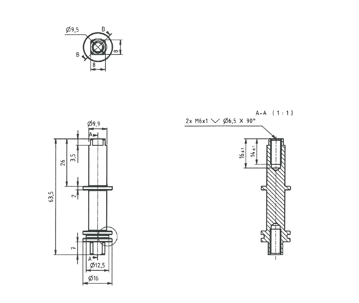 Insert, square 8 with M6 thread, stainless steel