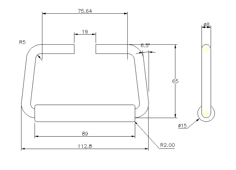 Handles, steel, H= 68,5 mm, B= 112,8 mm, breakage load = 100 kg